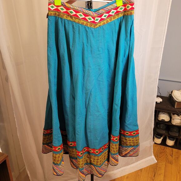 Gangotri Maxi Skirt Teal Turquoise Zari Embroidered Festival Gopi Style L Tall - Picture 10 of 10